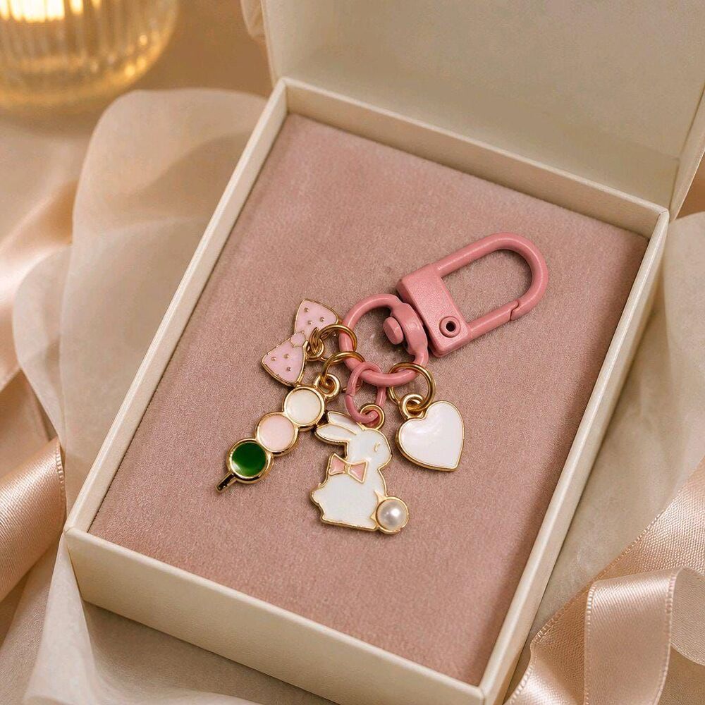 Handmade I Love My Bunny Rabbit Charms  Zipper Bag Clip Keychain